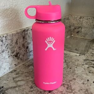 Bright Pink Hydroflask with matching straw lid